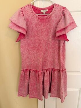 She + Sky Pink Double-Ruffle Sleeve Mini Dress